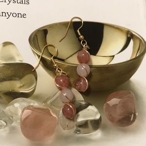 Sunstone & Rose Quartz Dangle Earrings